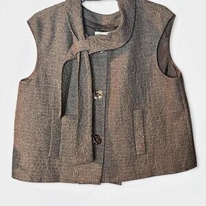 Michael Kors Brown Gold Metallic Tweed Waistcoat Vest Top - Size 12